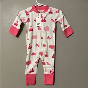 New! Barbie Baby Sleeper Monica + Andy Organic Size 0-3 months Pink White